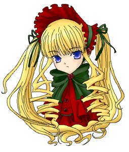 Rating: Safe Score: 0 Tags: 1girl bangs blonde_hair blue_eyes bonnet bow bowtie dress drill_hair flower green_bow image long_hair long_sleeves looking_at_viewer rose shinku sidelocks simple_background solo twintails upper_body white_background User: admin