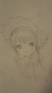 Rating: Safe Score: 0 Tags: 1girl bangs image looking_at_viewer monochrome shinku simple_background sketch solo traditional_media User: admin