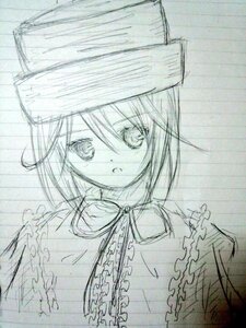 Rating: Safe Score: 0 Tags: 1girl animal_ears bangs blush capelet cat_ears eyebrows_visible_through_hair frills hair_between_eyes hat image looking_at_viewer monochrome sketch solo souseiseki traditional_media upper_body User: admin