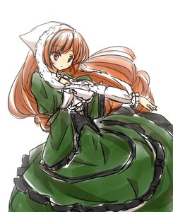 Rating: Safe Score: 0 Tags: 1girl blush brown_eyes brown_hair dress frills green_dress image lolita_fashion long_hair long_sleeves looking_at_viewer puffy_sleeves simple_background sketch solo suiseiseki very_long_hair white_background User: admin