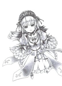 Rating: Safe Score: 0 Tags: 1girl dress flower frills greyscale hairband image lolita_hairband long_hair long_sleeves looking_at_viewer monochrome ribbon rose smile solo suigintou traditional_media User: admin