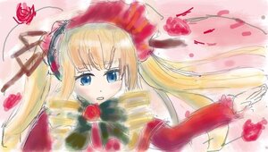 Rating: Safe Score: 0 Tags: 1girl blonde_hair blue_eyes blush bonnet bow bowtie dress flower hat image long_hair long_sleeves red_flower red_rose rose shinku solo twintails User: admin