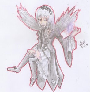 Rating: Safe Score: 0 Tags: 1girl black_wings dress feathered_wings frills hairband image long_hair long_sleeves looking_at_viewer pink_eyes signature solo suigintou wings User: admin