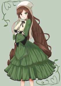 Rating: Safe Score: 0 Tags: 1girl brown_hair crossed_arms dress frills green_background green_dress green_eyes heterochromia image long_hair long_sleeves looking_at_viewer red_eyes simple_background solo standing suiseiseki very_long_hair User: admin
