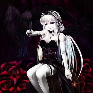 Rating: Safe Score: 0 Tags: 1girl animal_on_arm asa_(swallowtail) bird bird_on_arm black_flower black_rose bouquet breasts cleavage crow dress elbow_gloves flower gloves hairband image large_breasts long_hair pale_skin photoshop_(medium) pink_rose purple_rose red_eyes red_flower red_rose rose rose_petals rozen_maiden sitting solo spider_lily suigintou thighhighs thorns white_hair white_rose wings User: admin