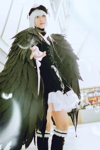 Rating: Safe Score: 0 Tags: 1girl black_wings blurry depth_of_field dress feathers frills solo standing suigintou white_hair wings User: admin