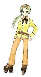 Rating: Safe Score: 0 Tags: 1boy 1girl belt boots full_body green_eyes green_hair hair_ornament hand_on_hip heart image kanaria long_hair long_sleeves looking_at_viewer pants simple_background smile solo standing striped twintails white_background User: admin