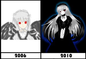 Rating: Safe Score: 0 Tags: 1girl black_ribbon dress frills hairband image letterboxed long_hair long_sleeves looking_at_viewer multiple_views red_eyes ribbon silver_hair simple_background solo suigintou wings User: admin
