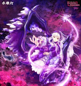 Rating: Safe Score: 0 Tags: 1girl dress flower frills hairband image long_hair long_sleeves purple_dress purple_flower purple_rose red_eyes ribbon rose silver_hair smile solo suigintou wings User: admin