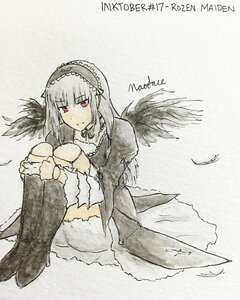 Rating: Safe Score: 0 Tags: 1girl black_wings boots dress feathered_wings feathers hairband high_heel_boots image knee_boots long_hair long_sleeves looking_at_viewer red_eyes sitting solo suigintou wings User: admin