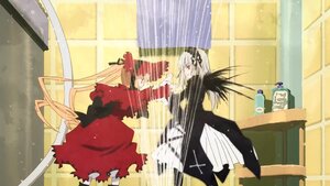 Rating: Safe Score: 0 Tags: 1girl curtains dress image indoors long_hair long_sleeves multiple_girls pair red_eyes shinku standing suigintou torn_clothes very_long_hair weapon white_hair window wings User: admin