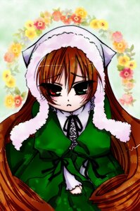 Rating: Safe Score: 0 Tags: 1girl brown_hair dress fake_animal_ears flower green_dress green_eyes heterochromia image long_hair long_sleeves looking_at_viewer red_eyes solo suiseiseki very_long_hair User: admin