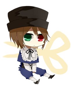 Rating: Safe Score: 0 Tags: black_headwear brown_hair chibi full_body green_eyes hat heterochromia image long_sleeves looking_at_viewer pants red_eyes ribbon solo souseiseki standing top_hat white_background wings User: admin