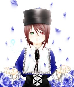 Rating: Safe Score: 0 Tags: black_headwear blue_flower blue_rose brown_hair flower frills green_eyes hat heterochromia image long_sleeves petals purple_rose red_eyes rose rose_petals short_hair solo souseiseki top_hat User: admin