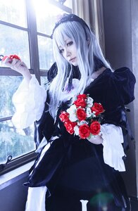 Rating: Safe Score: 0 Tags: 1girl bouquet dress flower gothic_lolita indoors long_hair red_flower red_rose rose solo suigintou window User: admin