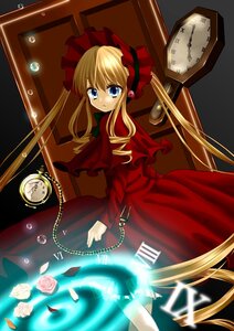 Rating: Safe Score: 0 Tags: 1girl analog_clock blonde_hair blue_eyes bonnet bow chain clock dress flower image long_hair long_sleeves looking_at_viewer looking_back pink_rose pocket_watch red_dress rose shinku solo twintails very_long_hair watch User: admin