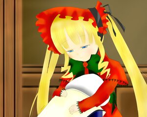 Rating: Safe Score: 0 Tags: 1girl blonde_hair blue_eyes blush bonnet bow bowtie cup dress flower image long_hair long_sleeves rose shinku sidelocks sitting solo twintails User: admin