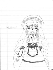 Rating: Safe Score: 0 Tags: 1girl auto_tagged blush dress greyscale image long_sleeves looking_at_viewer monochrome puffy_sleeves ribbon simple_background sketch solo suiseiseki white_background wings User: admin