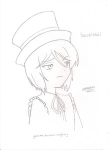 Rating: Safe Score: 0 Tags: 1girl artist_name frills hat image monochrome neck_ribbon ribbon short_hair solo souseiseki striped vertical_stripes User: admin