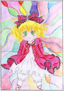 Rating: Safe Score: 0 Tags: 1girl blonde_hair bloomers blush_stickers bow colored_pencil_(medium) dress fairy_wings frills green_eyes hinaichigo image looking_at_viewer short_hair smile solo traditional_media underwear watercolor_(medium) User: admin