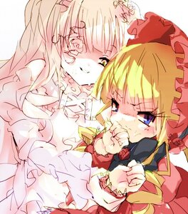 Rating: Safe Score: 0 Tags: 2girls blonde_hair blue_eyes bonnet bow dress flower frills image kirakishou long_hair long_sleeves multiple_girls pair pink_bow rose shinku suigintou tears User: admin