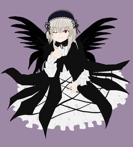 Rating: Safe Score: 0 Tags: 1girl black_dress black_wings closed_mouth dress flower frills hairband image long_hair long_sleeves looking_at_viewer one_eye_closed rose simple_background solo suigintou wings User: admin