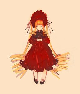 Rating: Safe Score: 0 Tags: 1girl bangs blonde_hair blue_eyes bonnet dress full_body image long_hair long_sleeves looking_at_viewer red_dress shinku shoes simple_background solo standing very_long_hair User: admin