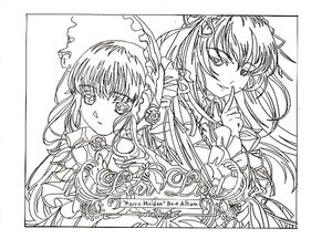 Rating: Safe Score: 0 Tags: 2girls dress finger_to_mouth flower greyscale image index_finger_raised lineart long_hair looking_at_viewer monochrome multiple_girls pair ribbon rose shinku smile suigintou upper_body User: admin
