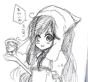Rating: Safe Score: 0 Tags: 1girl blush dress eyebrows_visible_through_hair feathered_wings greyscale hat head_scarf image long_hair looking_at_viewer monochrome nightcap sketch smile solo suiseiseki wings User: admin