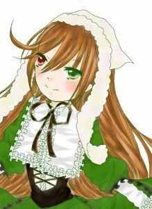 Rating: Safe Score: 0 Tags: 1girl black_ribbon blush brown_hair dress frills green_dress green_eyes heterochromia image long_hair long_sleeves looking_at_viewer neck_ribbon ribbon simple_background smile solo suiseiseki very_long_hair white_background User: admin