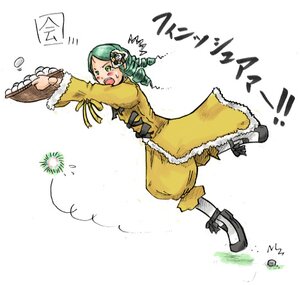 Rating: Safe Score: 0 Tags: 1girl drill_hair full_body green_eyes green_hair hair_ornament image kanaria long_sleeves open_mouth solo twin_drills white_background User: admin
