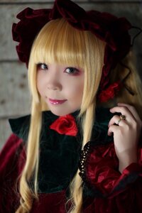 Rating: Safe Score: 0 Tags: 1girl blonde_hair blue_eyes blurry blurry_background depth_of_field eyelashes flower jewelry lips long_hair looking_at_viewer red_flower red_rose ring rose shinku solo User: admin