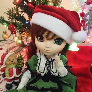Rating: Safe Score: 0 Tags: 1girl brown_hair christmas christmas_ornaments christmas_tree doll gift hat looking_at_viewer merry_christmas santa_costume santa_hat smile solo suiseiseki teddy_bear User: admin