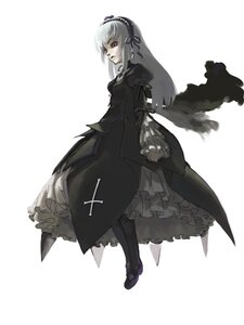 Rating: Safe Score: 0 Tags: 1girl dress frilled_sleeves frills full_body hairband image long_hair long_sleeves monochrome puffy_sleeves rose shoes simple_background solo standing suigintou white_background wings User: admin