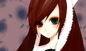 Rating: Safe Score: 0 Tags: 1girl bangs blue_flower blue_rose brown_hair closed_mouth dress flower frills green_eyes heterochromia image long_hair looking_at_viewer red_eyes rose solo souseiseki suiseiseki white_rose User: admin