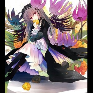 Rating: Safe Score: 0 Tags: 1girl dress flower hairband image letterboxed long_hair looking_at_viewer purple_flower purple_rose ribbon rose solo suigintou yellow_flower yellow_rose User: admin