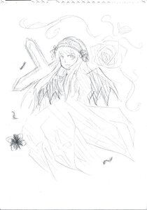 Rating: Safe Score: 0 Tags: 1girl bug butterfly dress feathered_wings feathers flower greyscale hairband image insect long_hair looking_at_viewer monochrome rose simple_background solo suigintou white_background wings User: admin