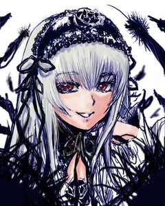 Rating: Safe Score: 0 Tags: 1girl bangs dress feathers flower frills hairband image long_hair looking_at_viewer red_eyes rose silver_hair simple_background smile solo suigintou white_background wings User: admin