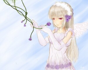 Rating: Safe Score: 0 Tags: 1girl blue_flower dress flower image long_hair purple_flower purple_rose red_eyes rose silver_hair solo suigintou wings User: admin