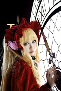 Rating: Safe Score: 0 Tags: 1girl blonde_hair blue_eyes choker dress flower lips long_hair red_dress shinku solo User: admin