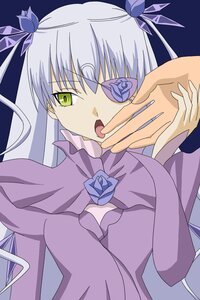 Rating: Safe Score: 0 Tags: 1girl barasuishou blue_flower blue_rose eyepatch flower green_eyes hair_ribbon image long_hair open_mouth ribbon rose silver_hair solo suigintou tongue tongue_out upper_body User: admin