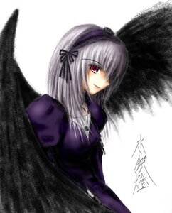 Rating: Safe Score: 0 Tags: 1girl black_wings dress frills hairband image long_sleeves looking_at_viewer pink_eyes puffy_sleeves simple_background solo suigintou upper_body white_background wings User: admin