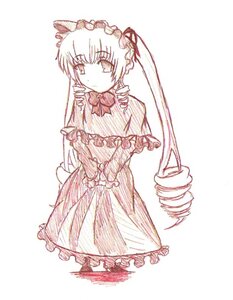 Rating: Safe Score: 0 Tags: 1girl bow dress drill_hair image lolita_fashion long_hair long_sleeves monochrome shinku solo twintails User: admin