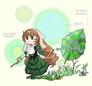 Rating: Safe Score: 0 Tags: 1girl :o brown_hair dress english_text frills green_dress green_eyes head_scarf heterochromia image long_hair long_sleeves puffy_sleeves red_eyes solo standing suiseiseki very_long_hair watering_can User: admin