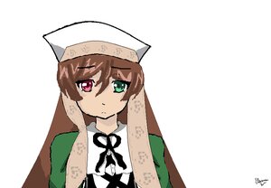 Rating: Safe Score: 0 Tags: 1girl bangs black_ribbon brown_hair closed_mouth dress eyebrows_visible_through_hair green_dress green_eyes hat head_scarf heterochromia image long_hair long_sleeves looking_at_viewer red_eyes simple_background solo suiseiseki white_background User: admin