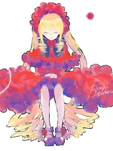 Rating: Safe Score: 0 Tags: 1girl blonde_hair closed_eyes dress flower image long_hair pantyhose red_flower red_rose rose shinku simple_background sitting solo striped white_background User: admin