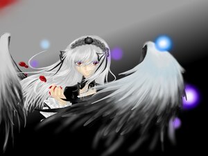 Rating: Safe Score: 0 Tags: 1girl bangs black_dress black_ribbon black_wings detached_collar dress feathered_wings feathers flower frills hairband image long_hair long_sleeves looking_at_viewer red_eyes ribbon rose silver_hair solo suigintou very_long_hair wings User: admin