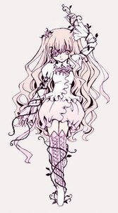 Rating: Safe Score: 0 Tags: 1girl doll_joints dress flower image joints kirakishou long_hair monochrome ribbon solo thighhighs thorns very_long_hair vines wavy_hair User: admin