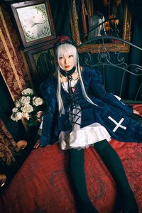 Rating: Safe Score: 0 Tags: 1girl choker dress flower gothic_lolita lolita_fashion long_hair pantyhose red_eyes rose sitting solo suigintou white_flower white_hair white_rose User: admin