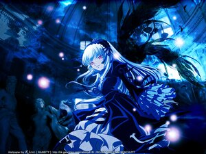 Rating: Safe Score: 0 Tags: 1girl black_wings dress feathers frills hairband image long_hair long_sleeves pink_eyes red_eyes ribbon silver_hair solo suigintou wings User: admin